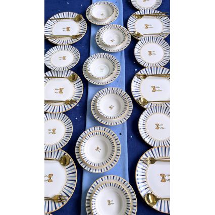 Dining set 24 pcs white/blue/gold/ceramic