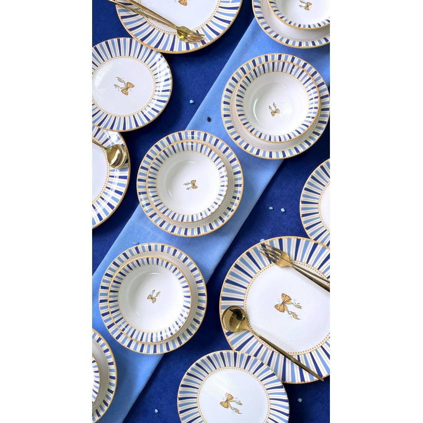 Dining set 24 pcs white/blue/gold/ceramic