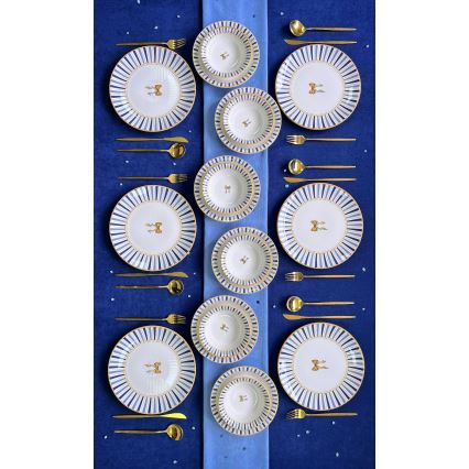 Dining set 24 pcs white/blue/gold/ceramic
