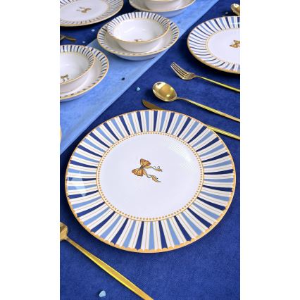 Dining set 24 pcs white/blue/gold/ceramic