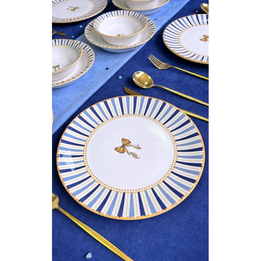 Dining set 24 pcs white/blue/gold/ceramic