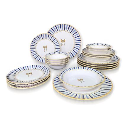 Dining set 24 pcs white/blue/gold/ceramic