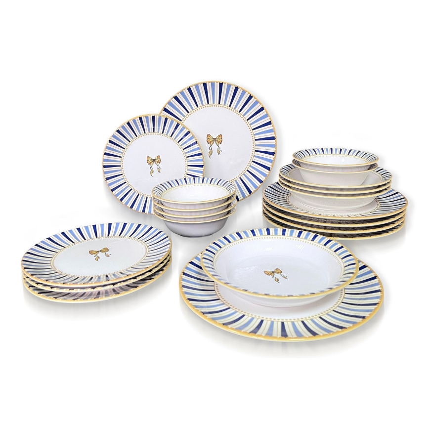 Dining set 24 pcs white/blue/gold/ceramic