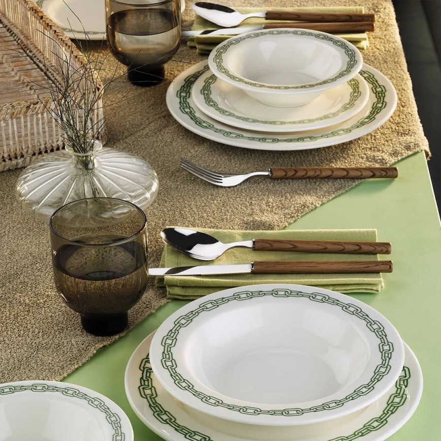 Dining set 24 pcs white/green/porcelain