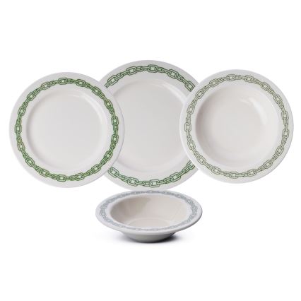 Dining set 24 pcs white/green/porcelain