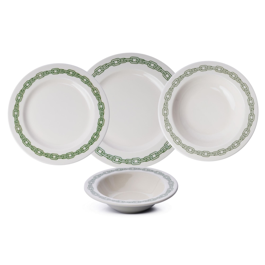 Dining set 24 pcs white/green/porcelain