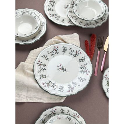 Dining set 24 pcs white/green/porcelain
