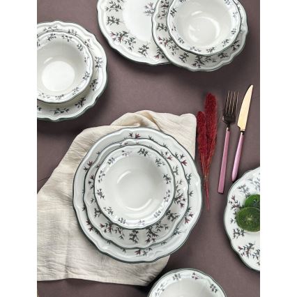Dining set 24 pcs white/green/porcelain