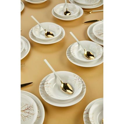 Dining set 24 pcs white/orange/ceramic