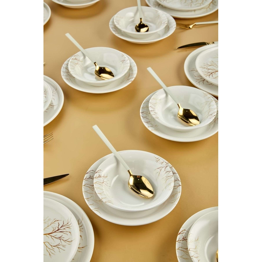 Dining set 24 pcs white/orange/ceramic