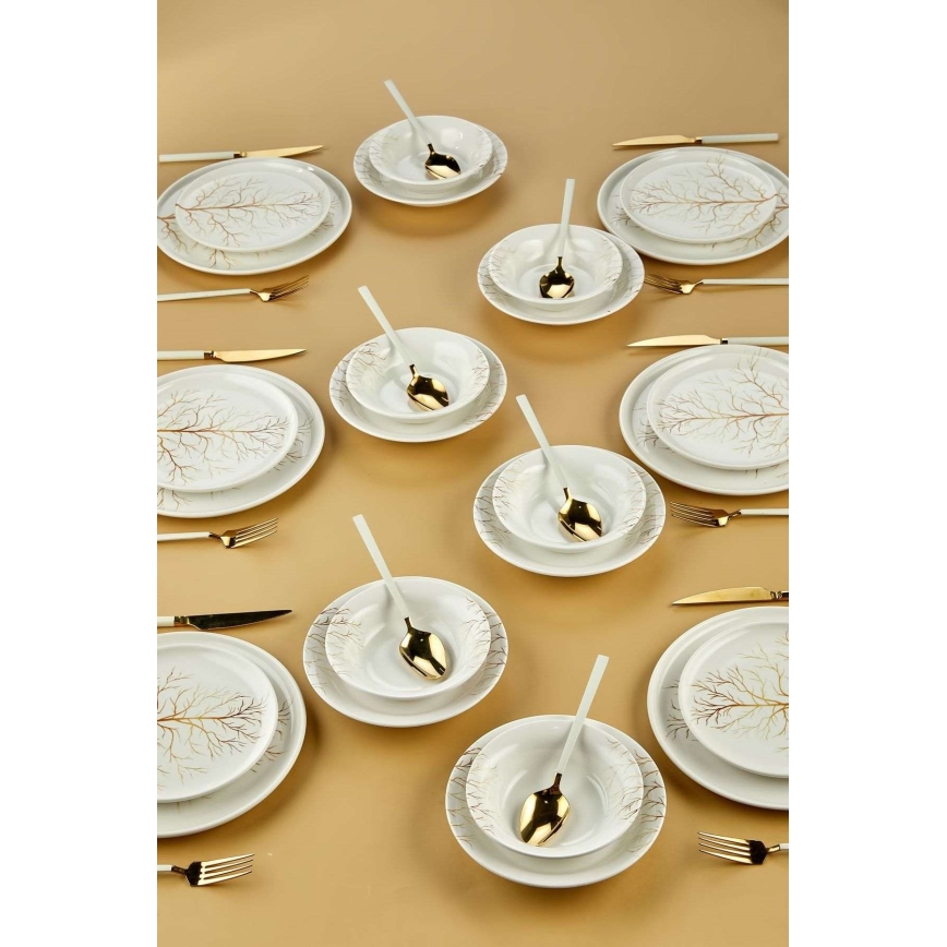 Dining set 24 pcs white/orange/ceramic