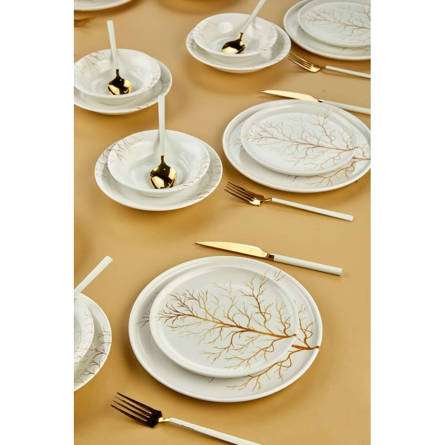Dining set 24 pcs white/orange/ceramic