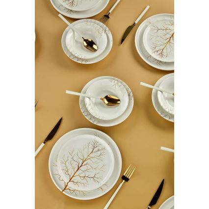 Dining set 24 pcs white/orange/ceramic