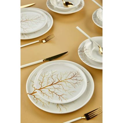 Dining set 24 pcs white/orange/ceramic