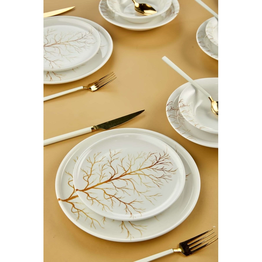 Dining set 24 pcs white/orange/ceramic