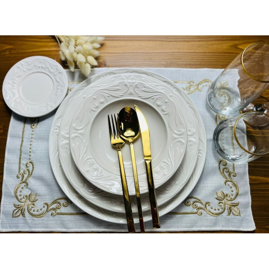 Dining set, 24-piece, cream/ceramic