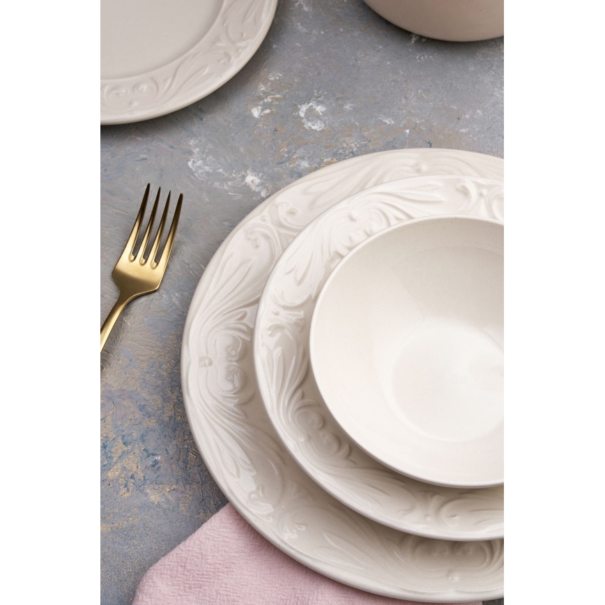 Dining set, 24-piece, cream/ceramic