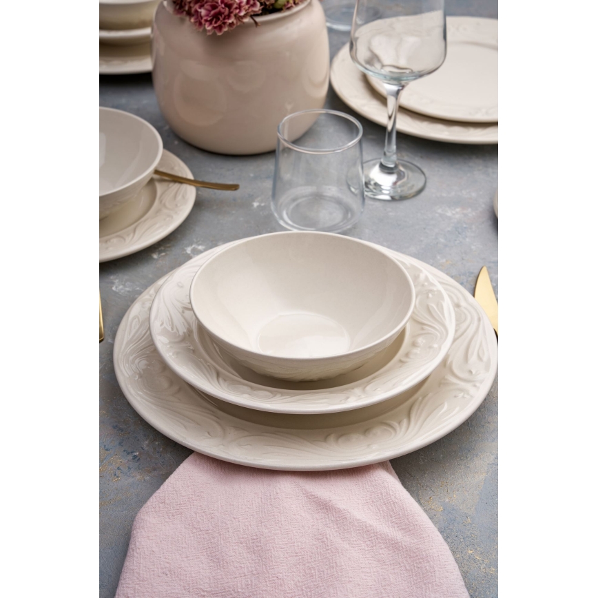 Dining set, 24-piece, cream/ceramic