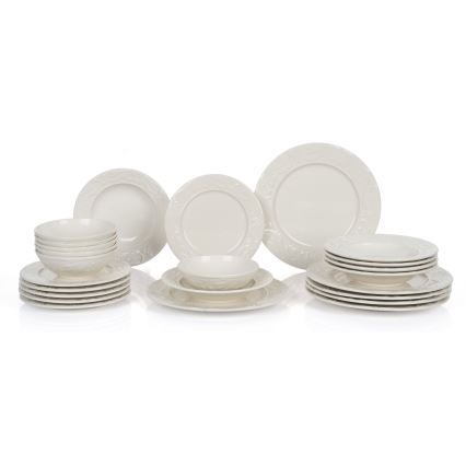 Dining set, 24-piece, cream/ceramic