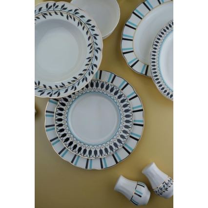 Dining set 26 pcs white/blue/black/porcelain