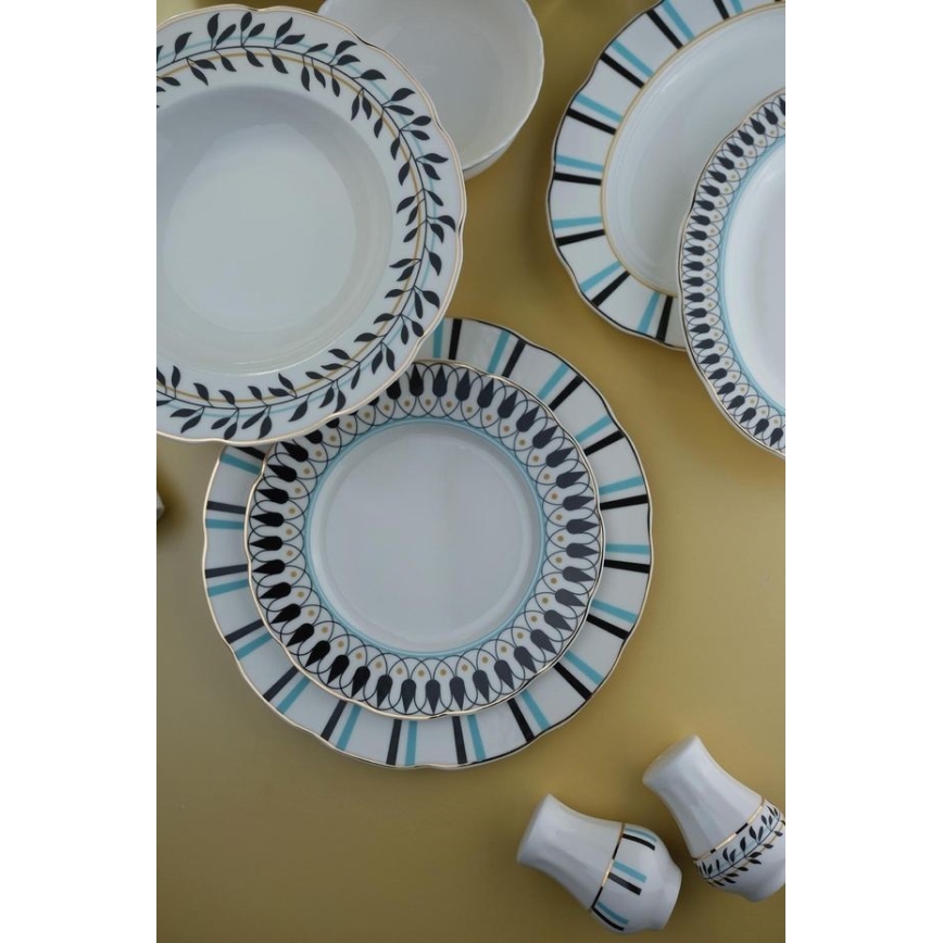 Dining set 26 pcs white/blue/black/porcelain