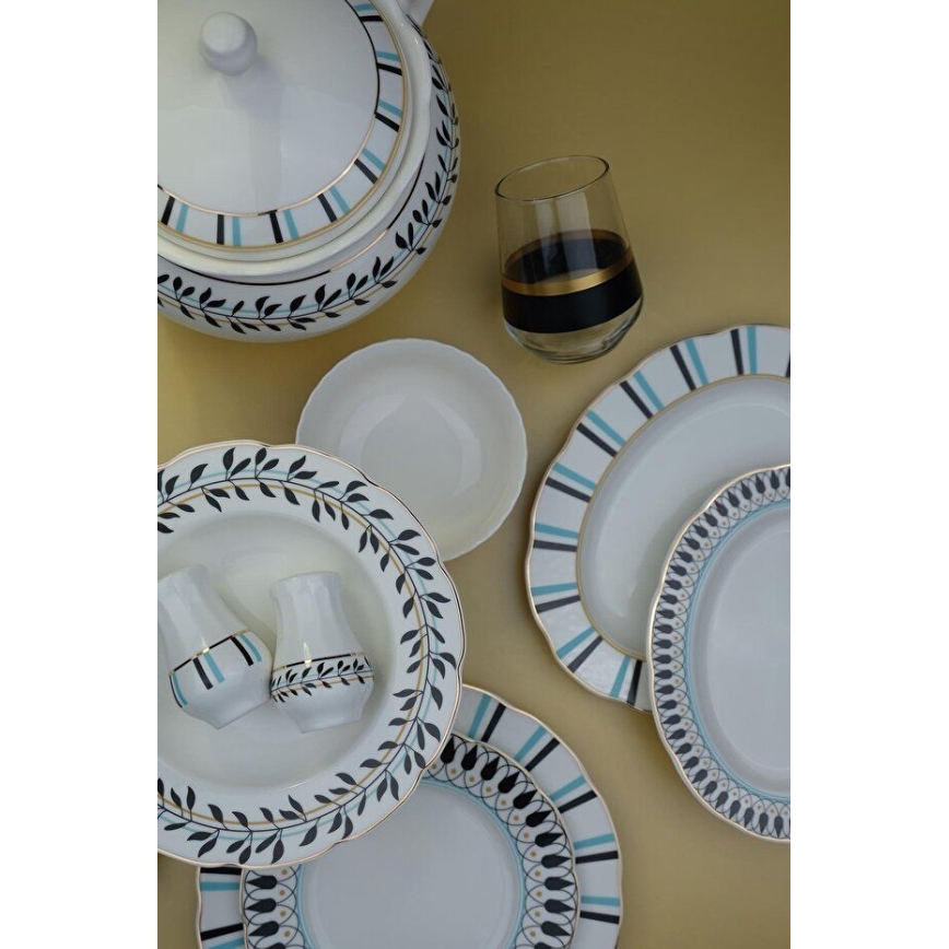 Dining set 26 pcs white/blue/black/porcelain