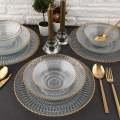 Dinner set 12 pcs clear/gold/glass
