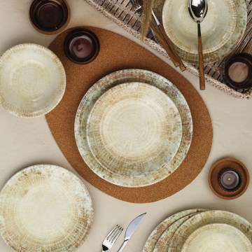 Dinner set 18 pcs cream/brown/porcelain