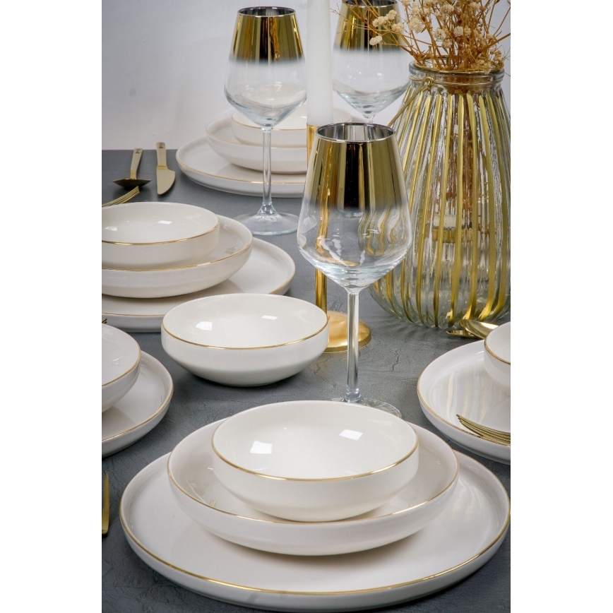 Dinner set 18 pcs white/gold/porcelain