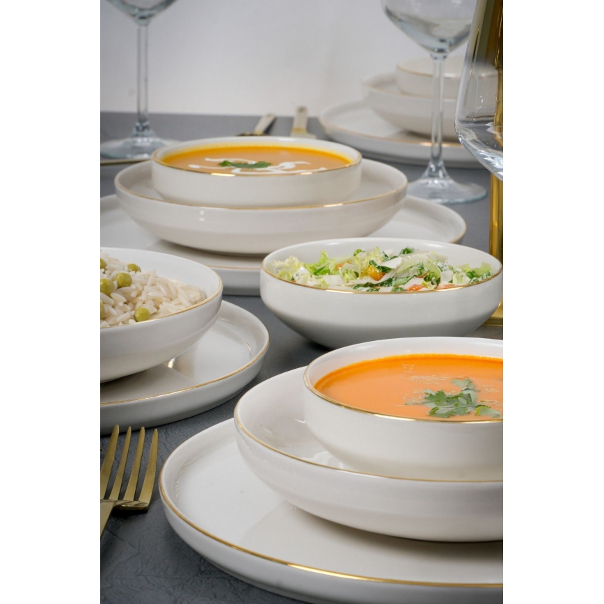 Dinner set 18 pcs white/gold/porcelain