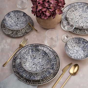 Dinner set 24 pcs blue/black/ceramic