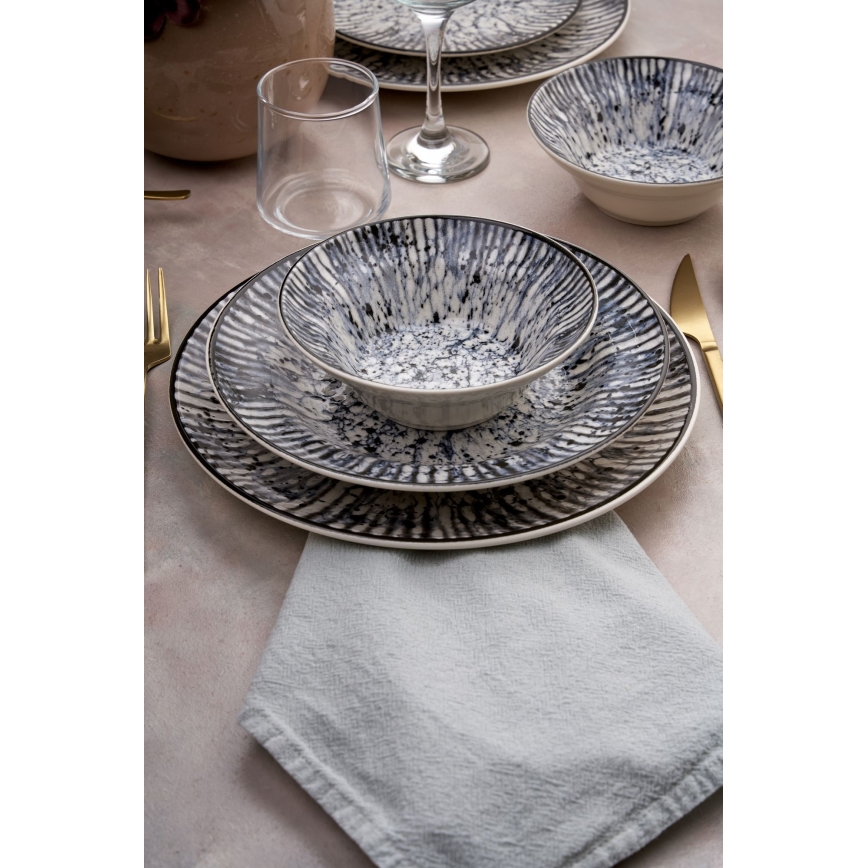 Dinner set 24 pcs blue/black/ceramic