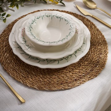 Dinner set 24 pcs white/green/porcelain
