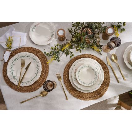 Dinner set 24 pcs white/green/porcelain