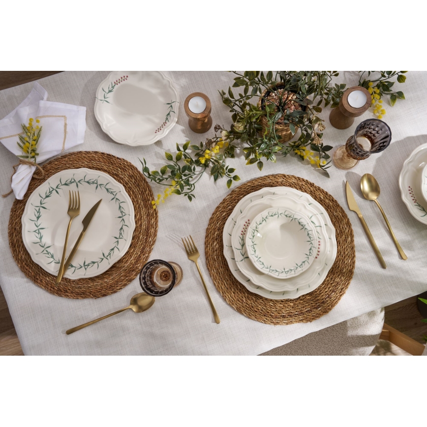 Dinner set 24 pcs white/green/porcelain