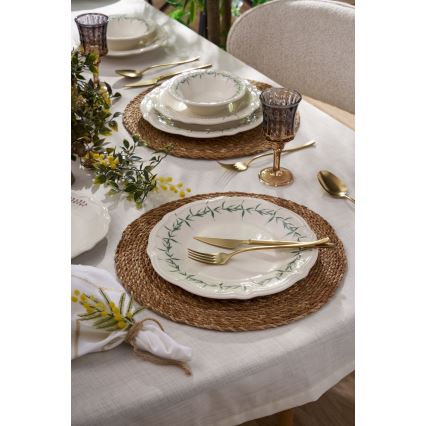 Dinner set 24 pcs white/green/porcelain