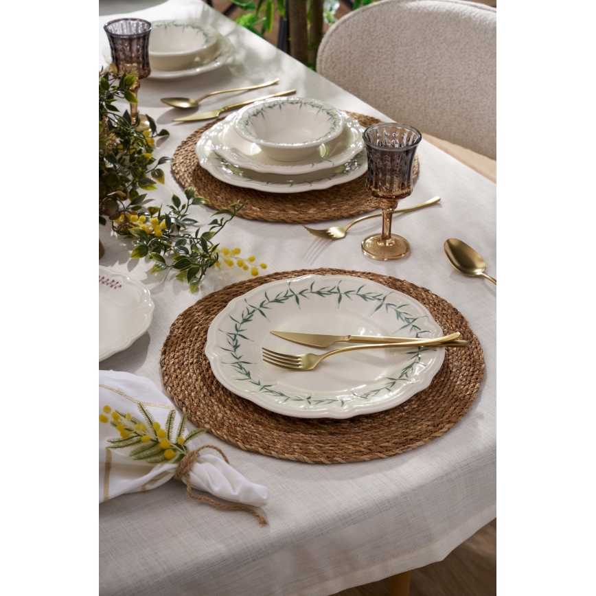 Dinner set 24 pcs white/green/porcelain