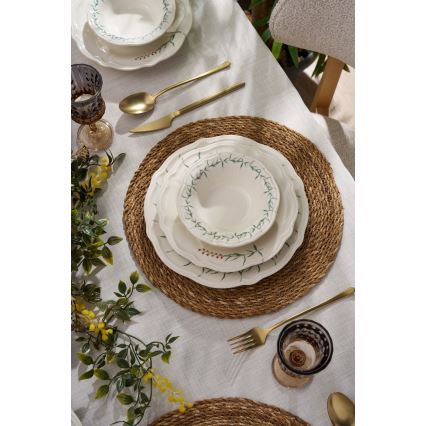 Dinner set 24 pcs white/green/porcelain