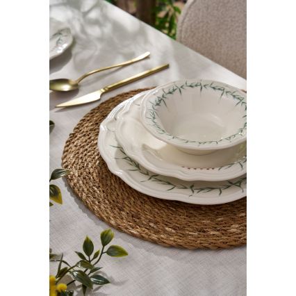 Dinner set 24 pcs white/green/porcelain