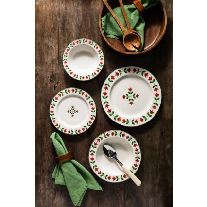 Dinner set 24 pcs white/red/green/porcelain