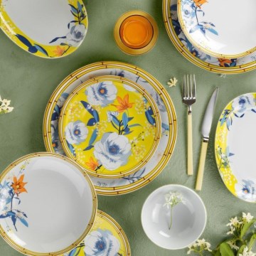 Dinner set 50 pcs yellow/blue/porcelain