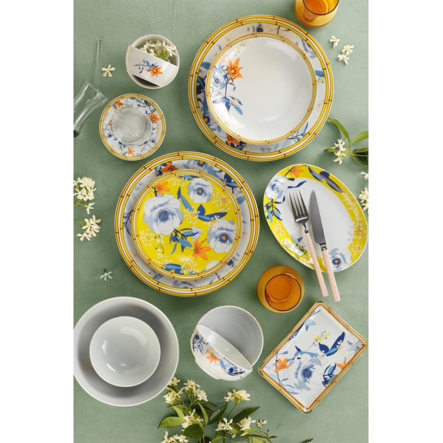 Dinner set 50 pcs yellow/blue/porcelain