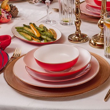 Dinner set 58 pcs white/red/porcelain