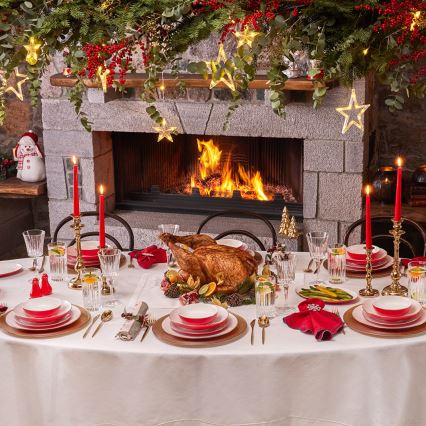 Dinner set 58 pcs white/red/porcelain