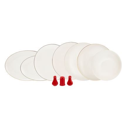 Dinner set 58 pcs white/red/porcelain