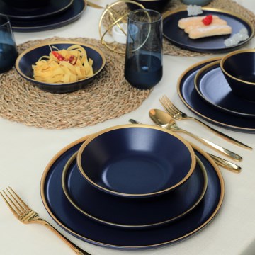 Dinnerware set 24 pcs blue/gold/ceramic