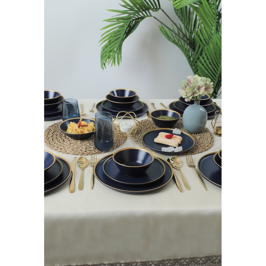 Dinnerware set 24 pcs blue/gold/ceramic