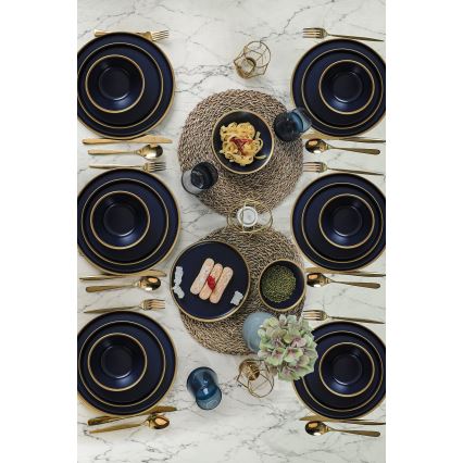 Dinnerware set 24 pcs blue/gold/ceramic