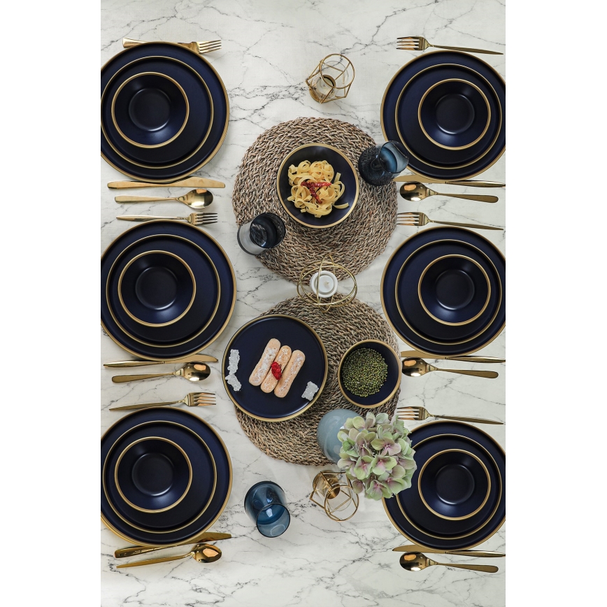 Dinnerware set 24 pcs blue/gold/ceramic