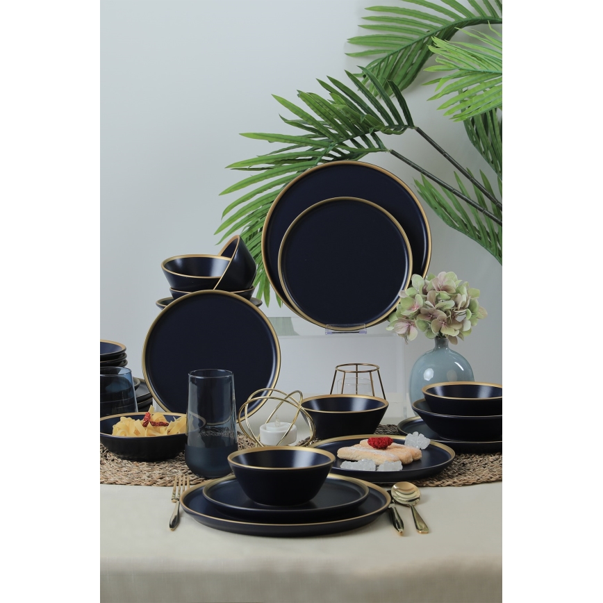 Dinnerware set 24 pcs blue/gold/ceramic